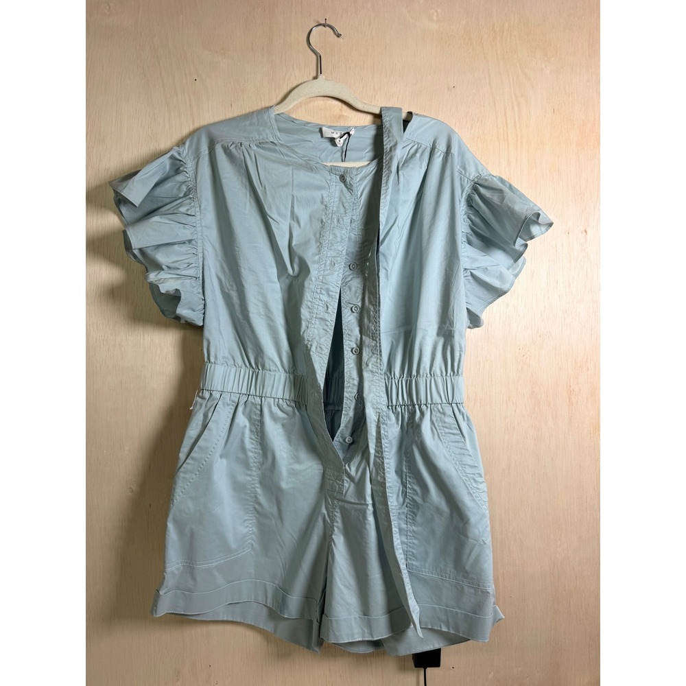 MABLE Darcy Romper‎ Women Medium Light Blue New Ruffle Sleeve Button Front